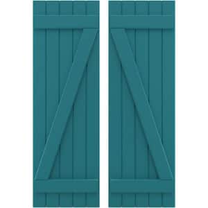 17-1/2 in. W x 52 in. H Americraft 5 Board Exterior Real Wood Joined Board and Batten Shutters with Z-Bar Antigua