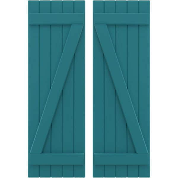 Ekena Millwork 17-1/2 in. W x 78 in. H Americraft 5 Board Exterior Real Wood Joined Board and Batten Shutters with Z-Bar Antigua