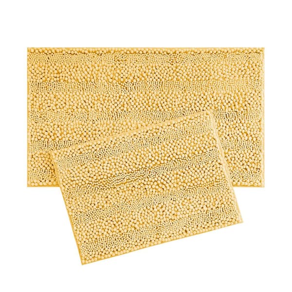 Non-Slip Astor Chenille 20 in. x 34 in. Yellow Polyester 2-Piece Bath Mat Set