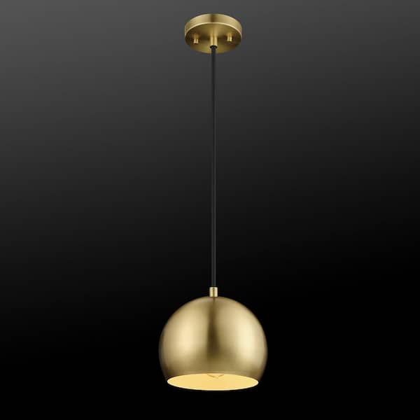 Maya 1-Light Matte Brass Pendant Light with Metal Shade and Black Woven Fabric Hanging Cord