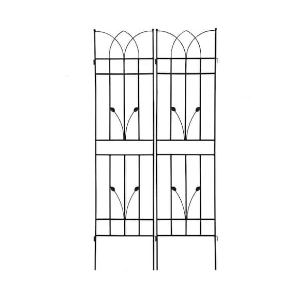 Unbranded 71 in. H x 17.7 in. W Black Metal Outdoor Garden Trellis Rustproof Trellis for Climbing Plants Flower Support (2-Pack)