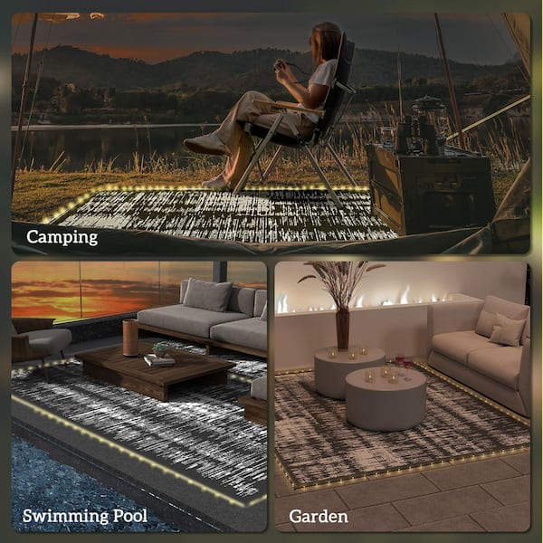 Dark Gray 10 ft. x 8 ft. Modern Reversible Waterproof Polypropylene Rectangular Outdoor Area Rug