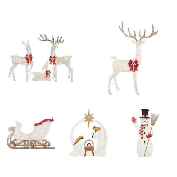 Polar Wishes Yard Decor LED Deer Family (Set of 3), 8.5 ft. Buck, 6 ft. Sleigh, 6 ft. Snowman & 5.5 ft. Nativity Scene