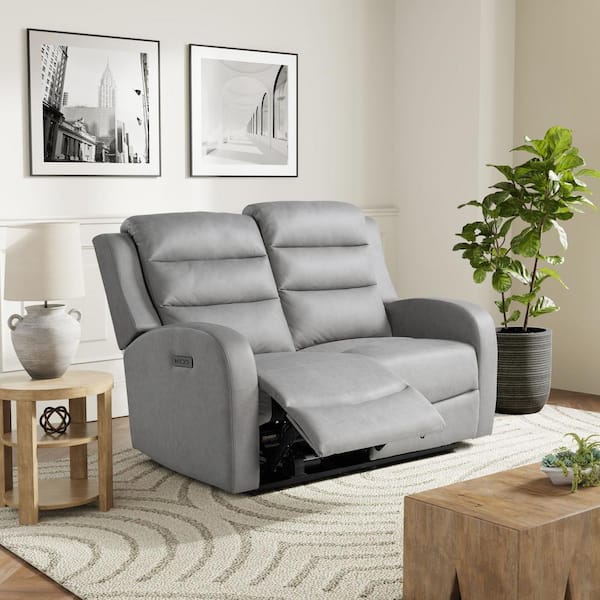 Relax A Lounger Archer 54.7 Grey Faux Leather 2-Seater Reclining ...