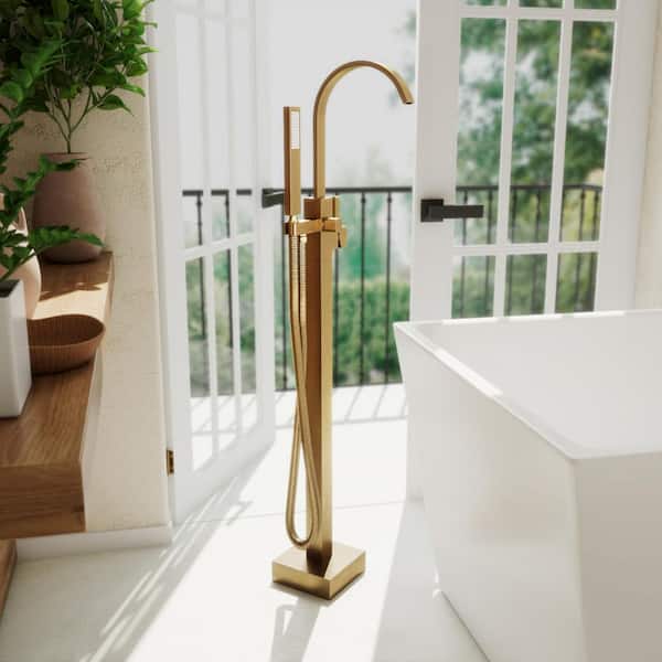 Levantine Single-Handle Freestanding Tub Faucet with Handshower in Brass