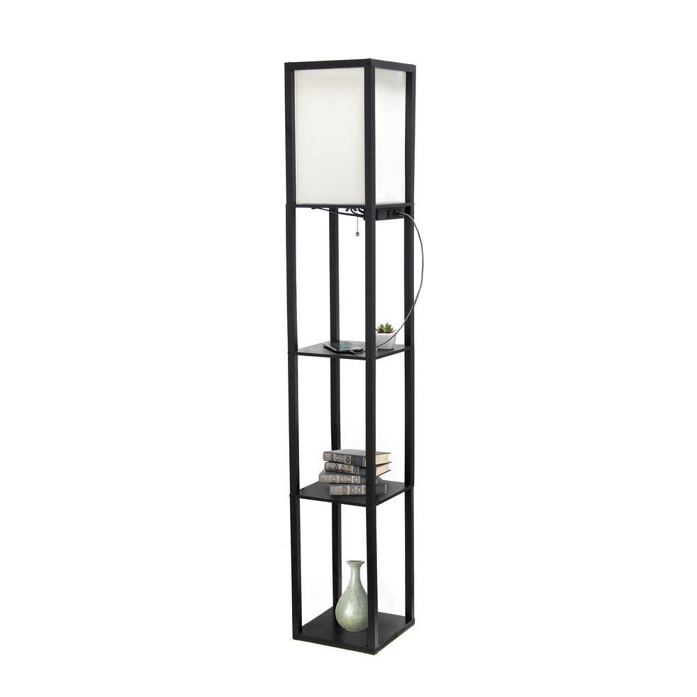 Classix 62.5" Black 3-Tier Shelf Floor Lamp with Linen Shade