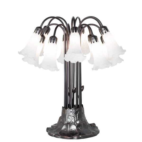 Pond Lily 30 in Mahogany Bronze Victorian Novelty Table Lamp with White Glass Shade