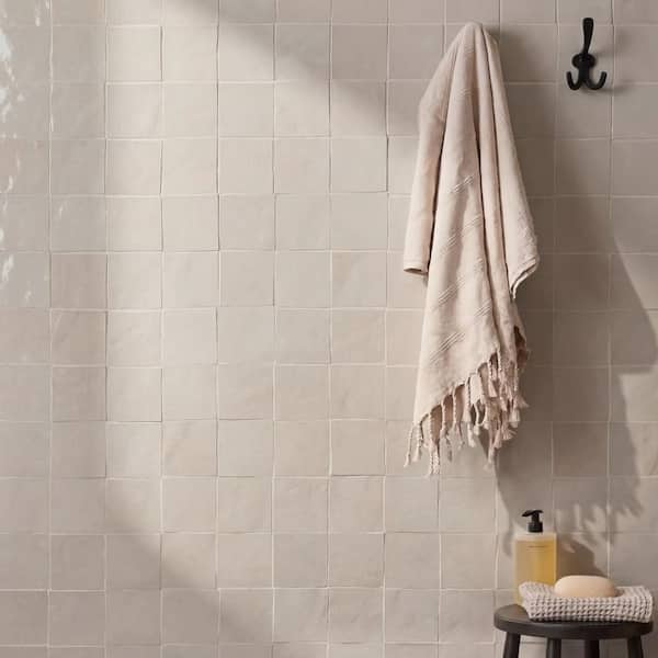 Cavira Linen Beige 3.93 in. x 3.93 in. Glossy Ceramic Wall Tile (3.22 sq. ft. / Case)