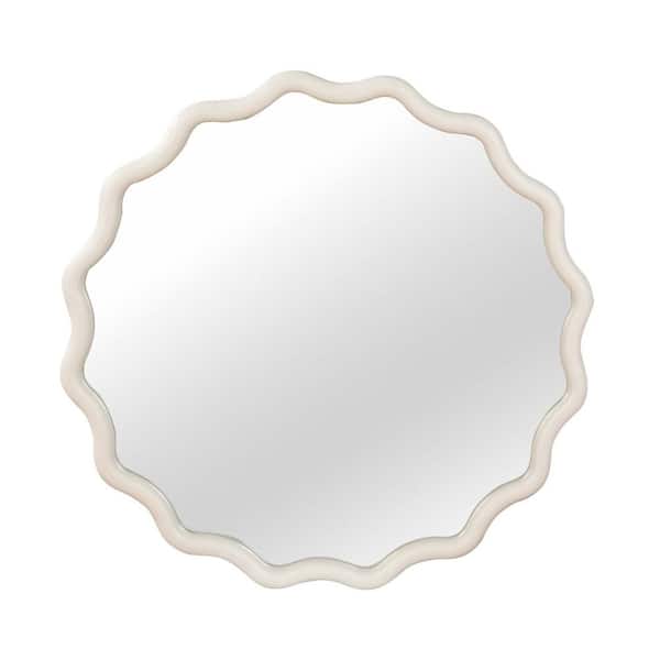 Cole White 30 in. W x 30 in. H Decorative Wavy Round Wood Framed Wall Mirror
