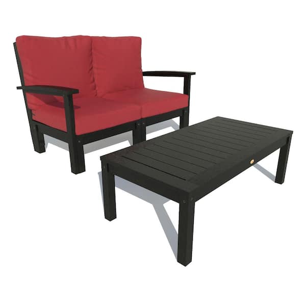 Highwood Bespoke Deep Seating 2-Piece Plastic Outdoor Loveseat and Conversation Table with Cushions