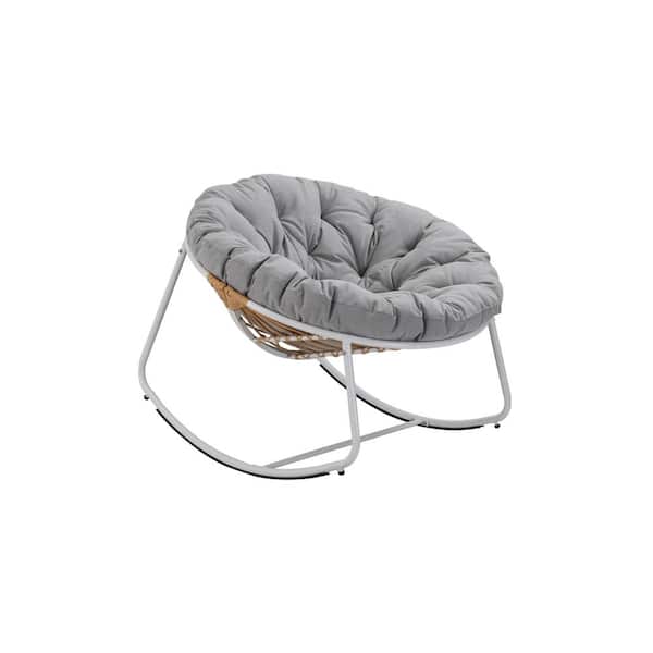 Cesicia 450 lbs. Capacity Metal Outdoor Rocking Chair with Light Gray Cushion