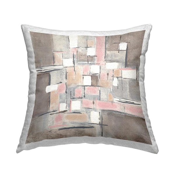 Stupell Industries Pink Brown Patchwork Abstract Geometric Grid Pink Square Outdoor Throw Pillow