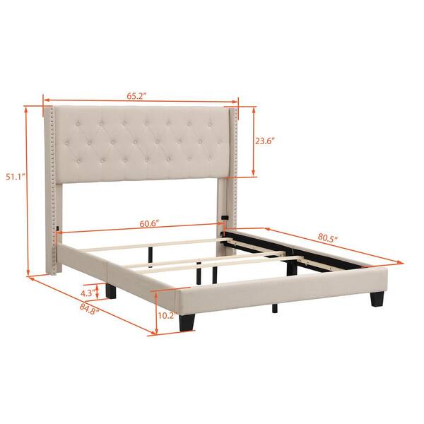 Eer Beige Queen Upholstered Platform, Queen Bed Frame With Headboard Box Spring Needed