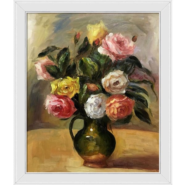 LA PASTICHE Bouquet of Roses by Pierre-Auguste Renoir Galerie White Framed Nature Oil Painting Art Print 24 in. x 28 in.
