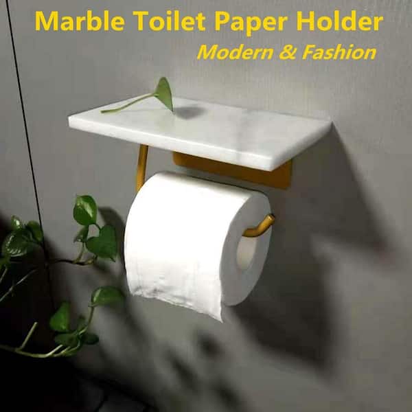 Marble Double Toilet Paper Holder with Shelf, Paper Towel Holder Wall  Mount, Matte Black Toilet Paper Holder, Tissue Holder for Bathroom