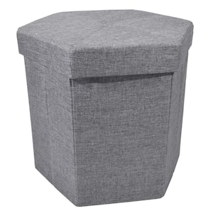 15 in. x 15 in. x 15 in. Linen Grey Collapsible Hexagon Storage Ottoman