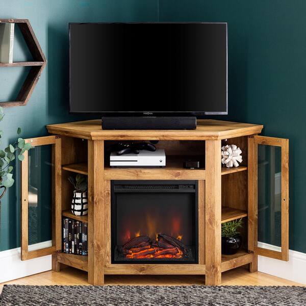 Walker Edison Furniture Company, White Oak Corner Tv Stand With Fireplace