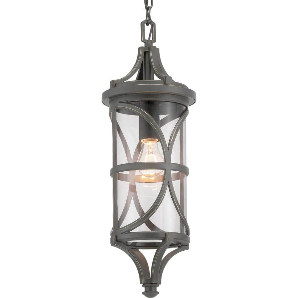 Antique Bronze Glass Hanging Lantern with Clear Shade