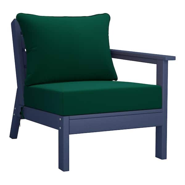 Westin Outdoor Birchwood Outdoor Patio Deep Seating Right Facing Arm HDPE Lounge Chair in Navy Blue with Green Cushions