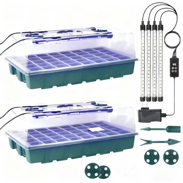 2-Pack Seed Starter Tray with Grow Light, Intelligent Digital Controller, 80-Cell Seed Starter with Humidity Dome