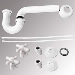 Freestanding Pedestal Sink Kit with 20 in. Supply Lines, P-Trap and Cross Handle Angle Stops, Powder Coat White