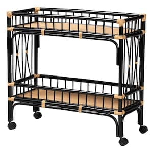 Dalinda Black and Natural Rattan Kitchen Cart