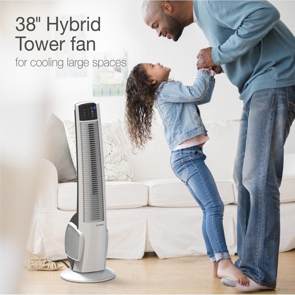 38" White Oscillating Tower Fan with Remote and Auto Shut-Off