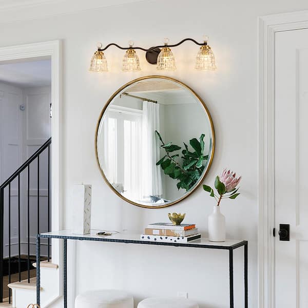 LLHZSY 37 in. 4-Light Black And Gold Bathroom Vanity Light