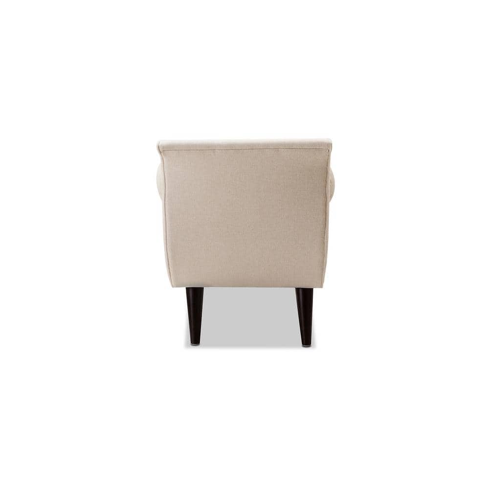 Alma Sky Neutral Tufted Flare Arm Pine Wood Entryway Bench