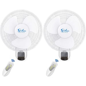 16 in. 3-Speed Mounted Wall Fan in White with Tilt Adjustable and Remote Control（2 Pack）