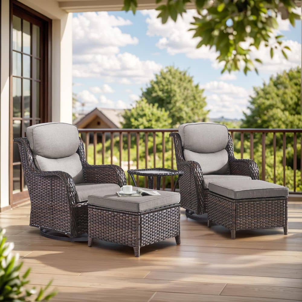 Carolina 5-Piece Brown Wicker Outdoor Swivel Chair with Side table Gray Cushions price history on PriceWatchPro