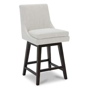 Fiona 26.8 in. lvory Gray High Back Solid Wood Frame Swivel Counter Height Bar Stool with Fabric Seat(Set of 2)