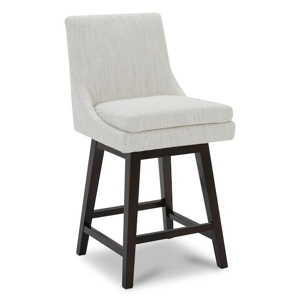 Fiona 26.8 in. lvory Gray High Back Solid Wood Frame Swivel Counter Height Bar Stool with Fabric Seat(Set of 3)