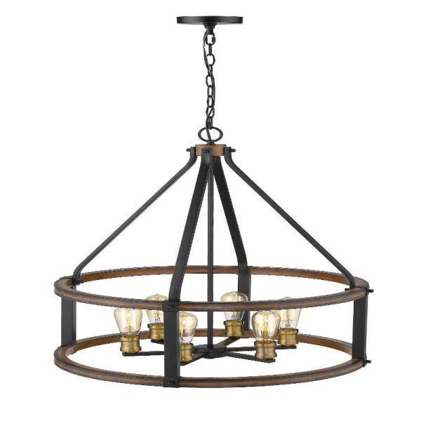 Rustic Mahogany 25" LED Drum Chandelier with Faux Barnwood