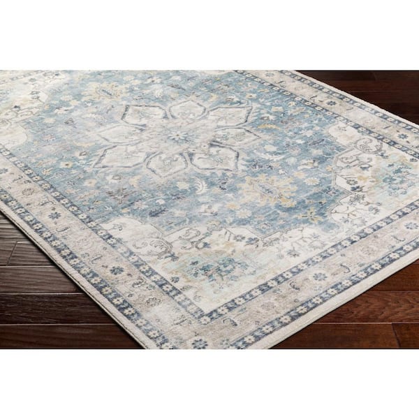 Ottawa Blue/Ivory Border 8 ft. x 9 ft. Indoor Area Rug