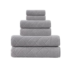 StyleWell Turkish Cotton White and Stone Gray Stripe 6-Piece Fringe Bath Towel  Set E7245 - The Home Depot