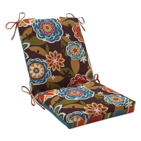 Pillow Perfect Reversible Floral Stripe 18 in W x 3 in H Deep Seat, 1-Piece Chair Cushion and Square Corners in Brown/Orange Annie