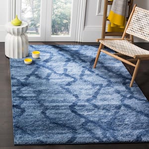 Retro Blue/Dark Blue 8 ft. x 10 ft. Abstract Area Rug