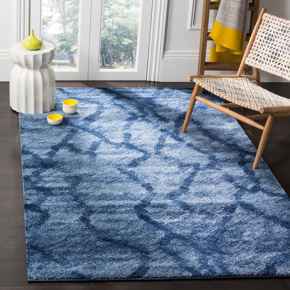 Blue and Dark Blue Abstract Shag 9' x 12' Rug