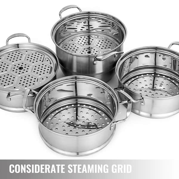 VEVOR Steamer Pot 9.5 in. Steamer Pot for Cooking with 5 qt. Stock