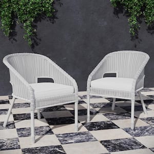 Brighton White Resin Wicker Outdoor Lounge Chairs Set of 2 with Linen Cushions
