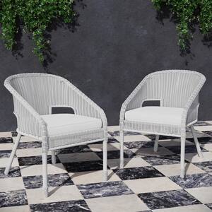 Brighton White Resin Wicker Outdoor Lounge Chairs Set of 2 with Linen Cushions