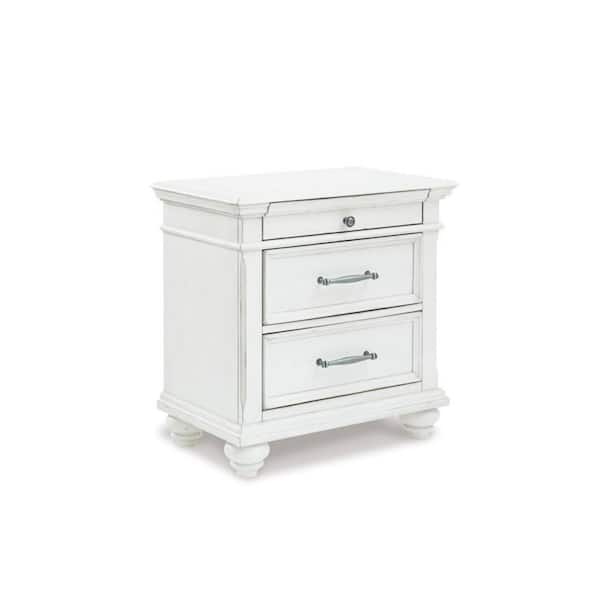 Kanwyn Distressed White 3 Drawer Nightstand