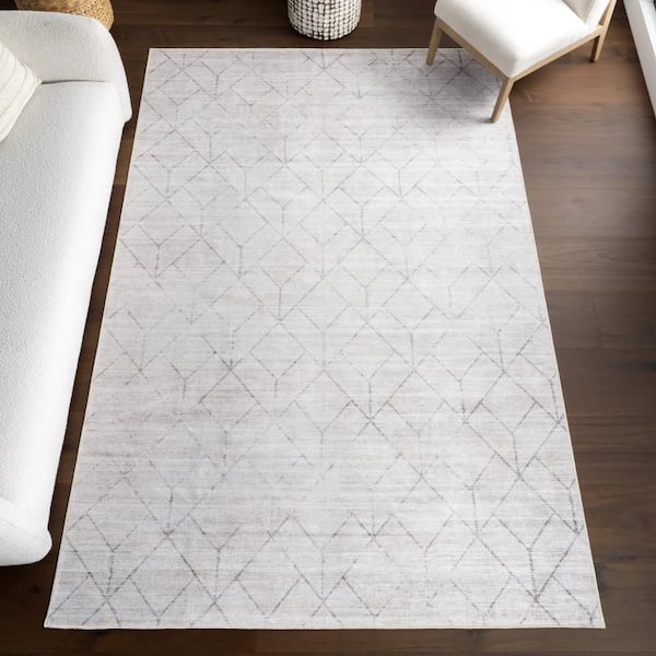 Stacey Diamond Spill Proof Washable Light Grey 6 ft. x 9 ft. Indoor Area Rug