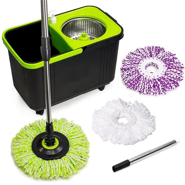 SIMPLI-MAGIC Black and Green Spin Mop with 3 Mop Heads 117 - The Home Depot
