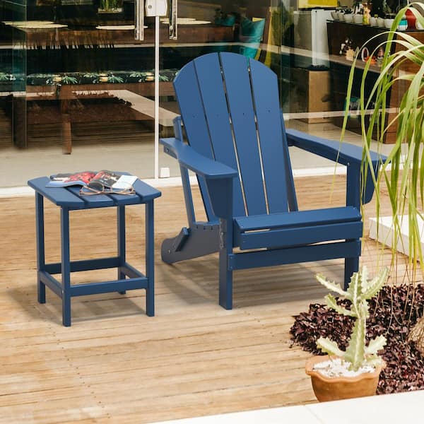 LAITING INC 2 Piece Plastic Adirondack Patio Conversation Chair Table Set Folding Seat Furniture Garden