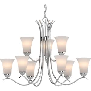 Alesia 9-Light Polished Nickel Chandelier with White Frosted Glass Shade