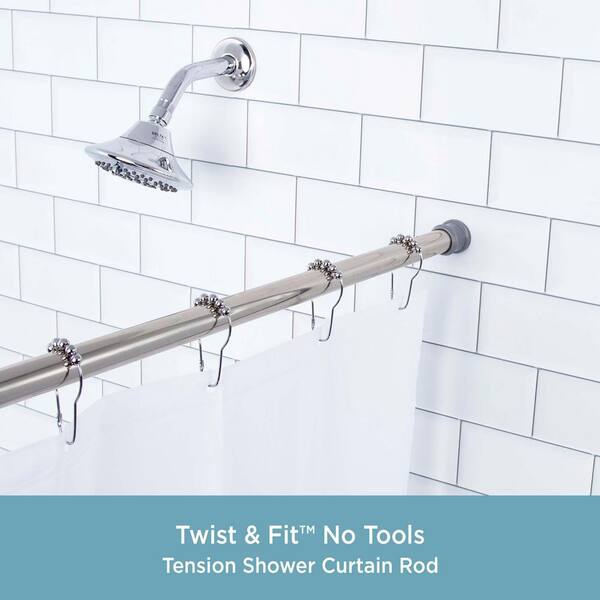 Kenney 42 In 72 Steel Twist Fit No Tools Tension Shower Curtain Rod Brushed Nickel Kn609c 18v1h The