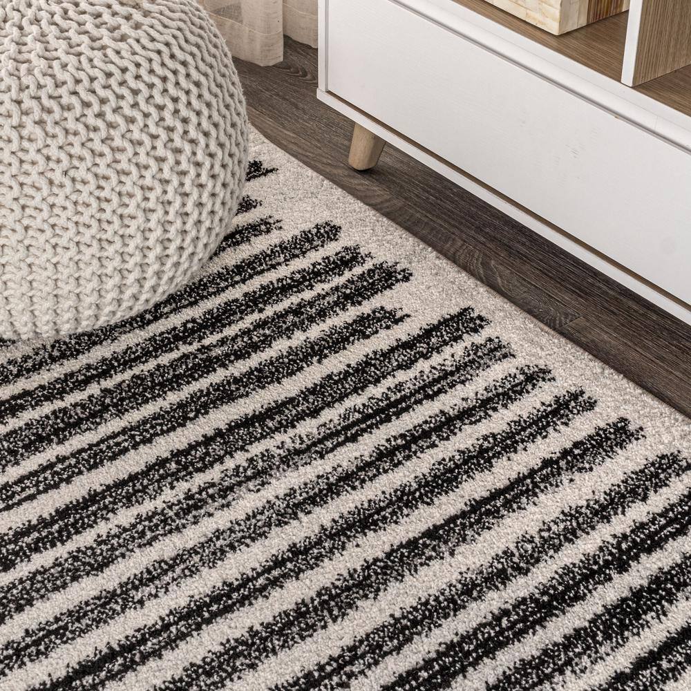 Khalil Cream and Black Striped Synthetic Runner Rug