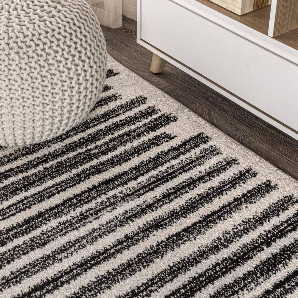 Mid-Century Moroccan Stripe 4'x6' Cream/Black Synthetic Area Rug